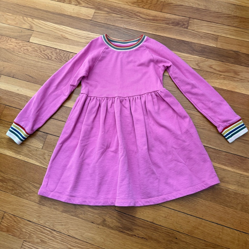 Hanna Andersson Girls’ 130/8 Pink Rainbow Collar and Cuff Sweatshirt Dress - Picture 6 of 6